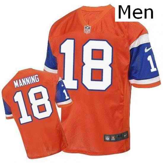 Men Nike Denver Broncos 18 Peyton Manning Elite Orange Throwback NFL Jersey